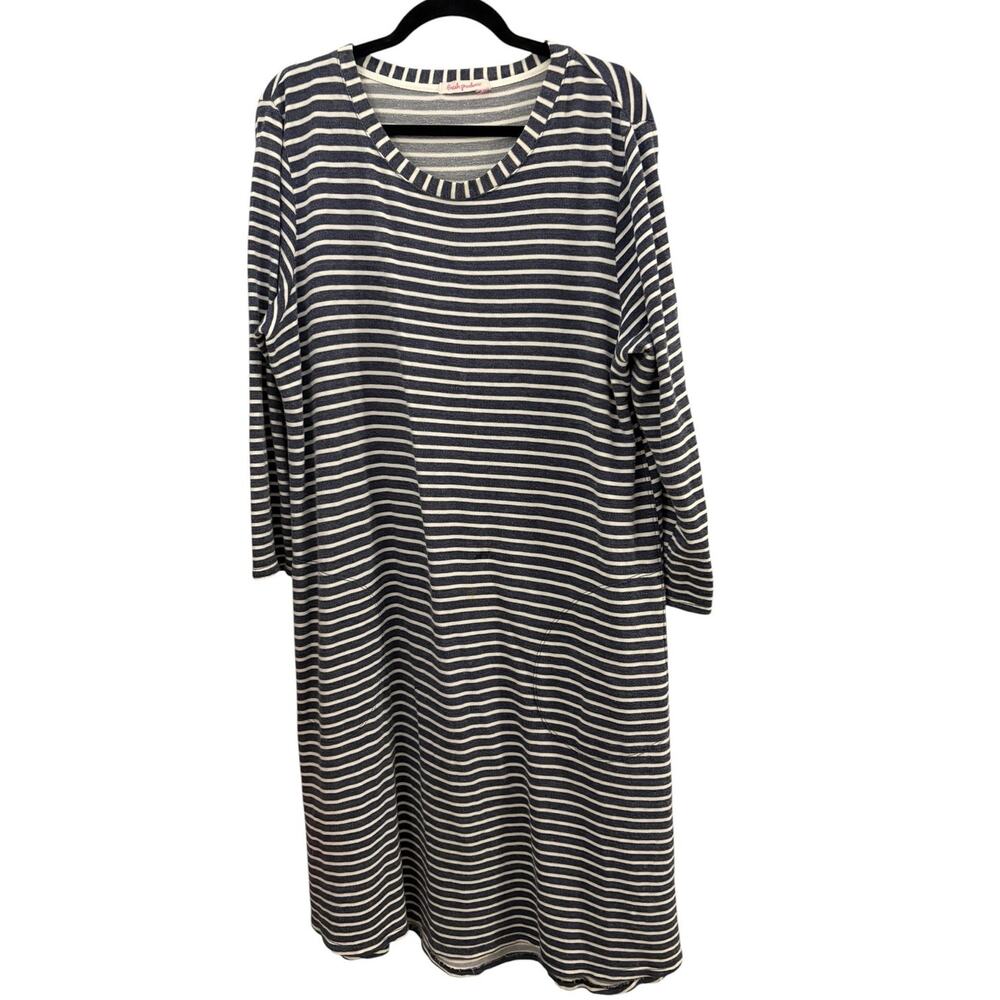 Fresh Produce Black & White Striped Cotton Dress Long Sleeve L/XL Made in USA